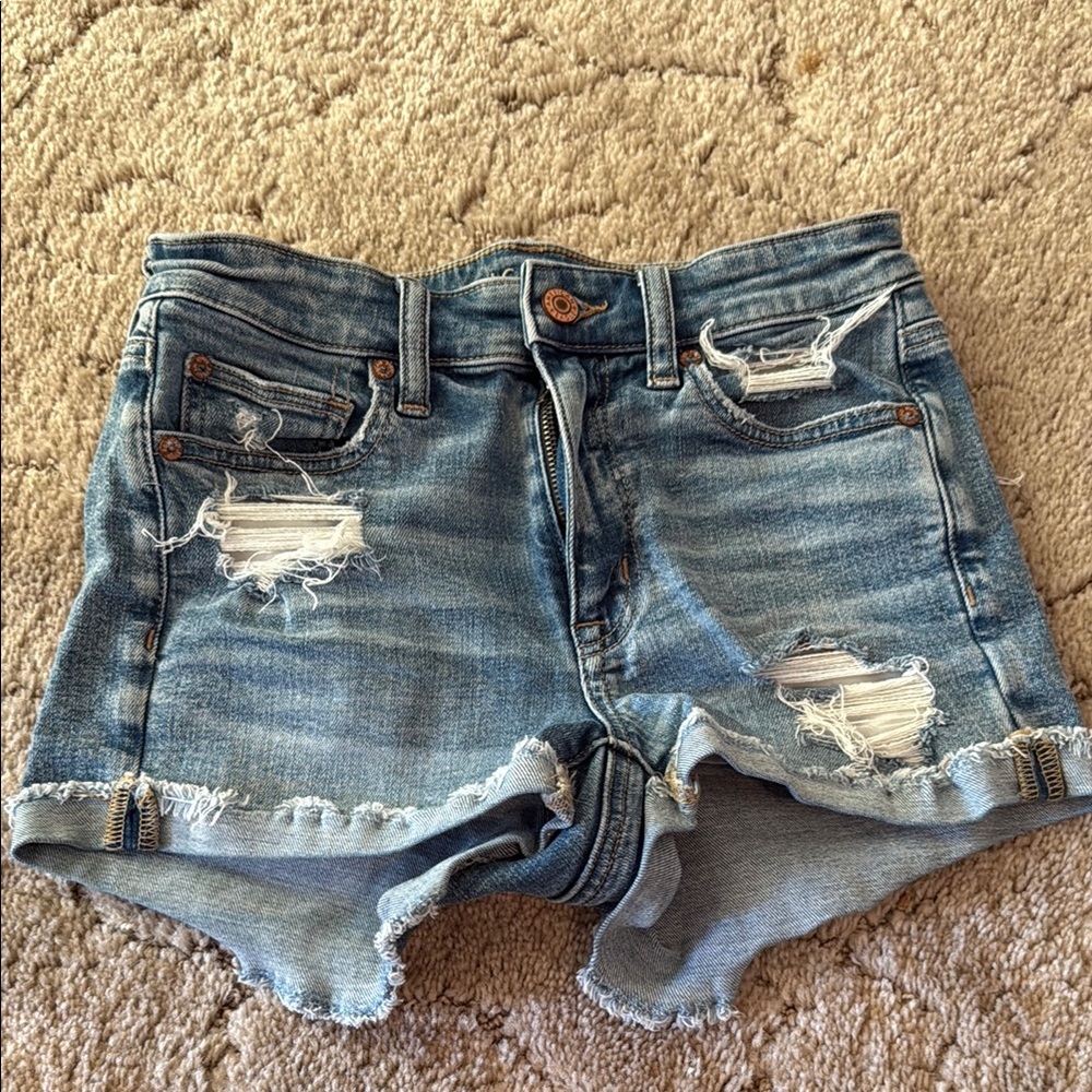 American Eagle Outfitters Blue Jean Shorts Distressed Cuffed